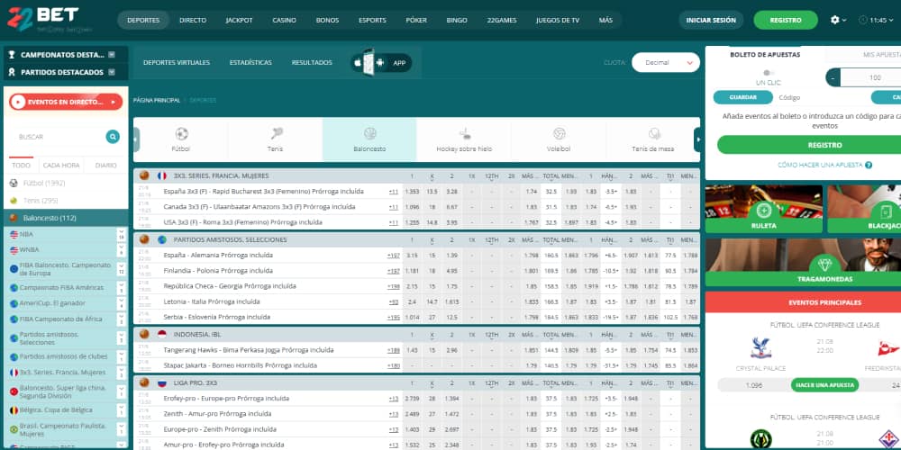 Apuestas de baloncesto de 22Bet