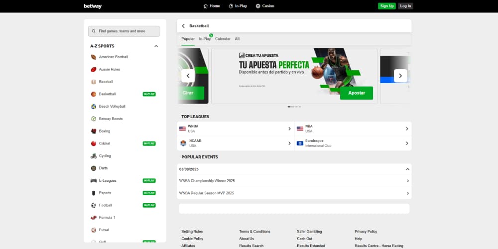 Apuestas de baloncesto de Betway